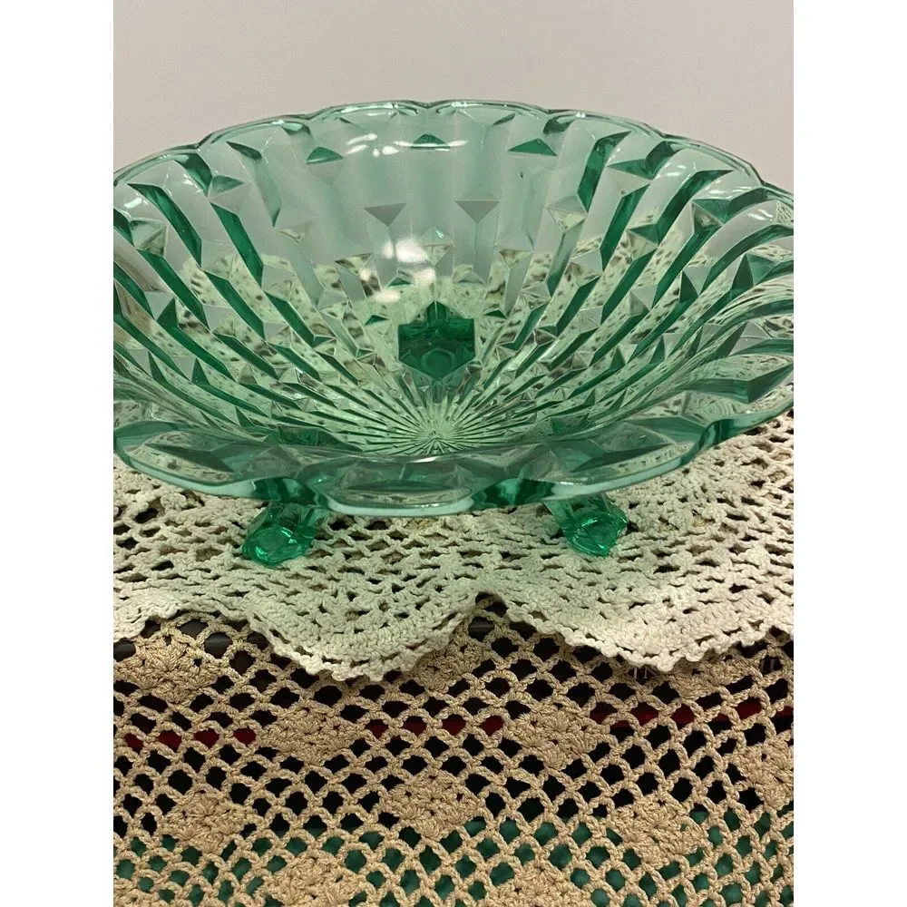 Rare Central‎ Glass Works Francis Green 3-footed Centerpiece Serving Bowl.